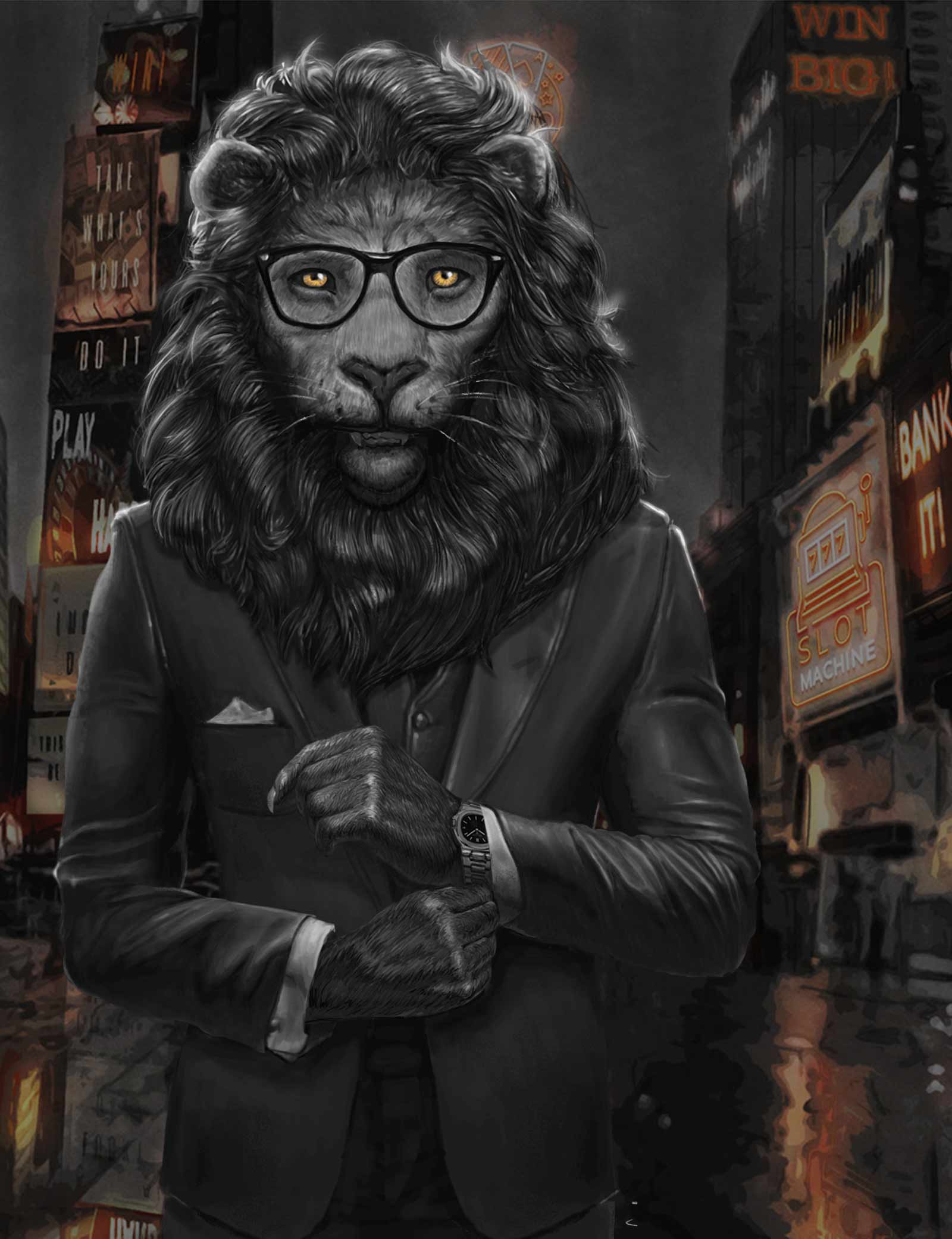 King Johnnie lion mascot character representing the casino brand